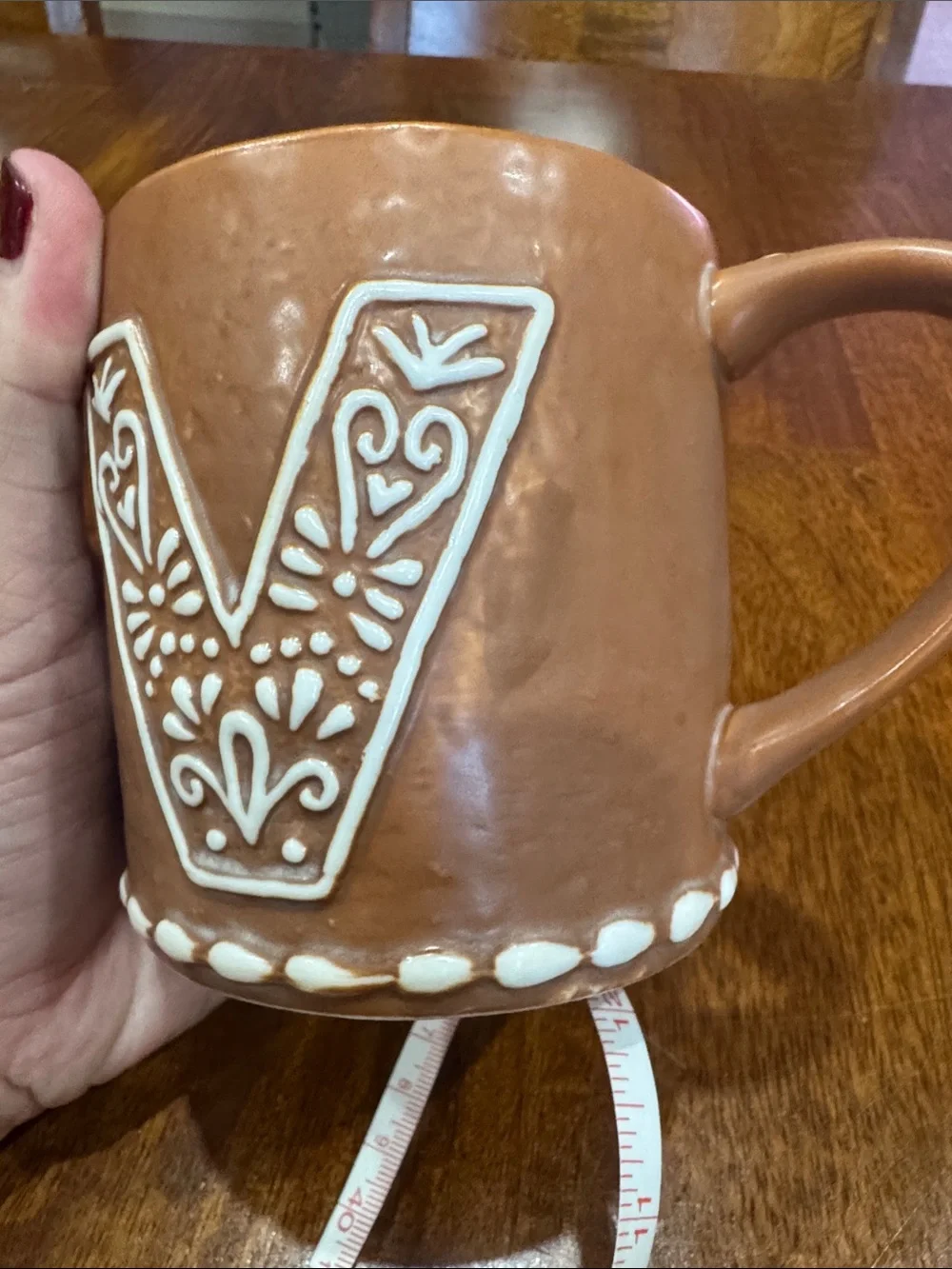 Pottery Barn Gingerbread Alphabet Monogram Mug Letter V